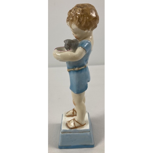 1291 - A late 1930's Royal Worcester porcelain figurine of a small boy with his kitten. Model No. 3261 enti... 