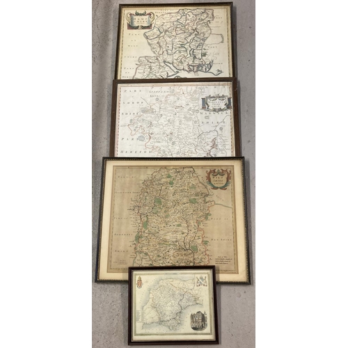 1330 - 4 assorted vintage framed and glazed county maps. For Devonshire, Wiltshire, Worcestershire and Hamp... 