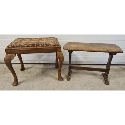 1484 - 2 vintage oak stools. A dark wood refectory style stool with carved leg ends (approx. 41.5cm tall) t... 