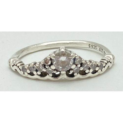 1048 - A silver Fairy Tale Tiara ring by Pandora set with clear stones. Marked to inside of band S925 Ale 5... 