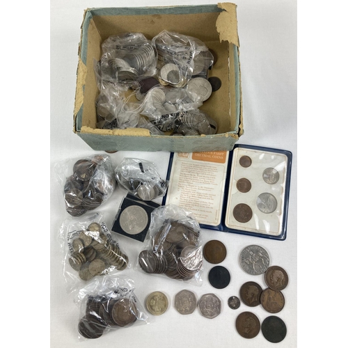 1228 - A box of mixed vintage coins mostly British to include 2 x 1973 EEC 50 pence coins and a 1989 Tercen... 