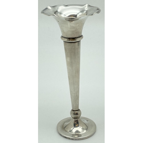 1204 - A vintage Dutch silver spill vase with tapered stem and scalloped rim. Stamped with sword mark and i... 