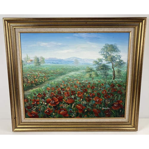 1399 - Charles Redman Benolt - original gilt framed oil on canvas painting of a poppy field. Signed to lowe... 