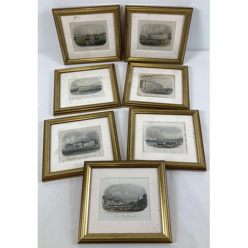 1370 - A collection of 7 Rock & Co small coloured etchings of scenes from Great Yarmouth. In matching gilt ... 