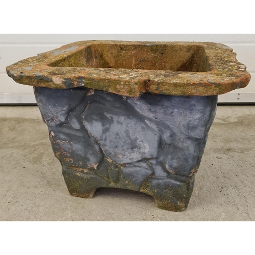 1428 - A vintage square shaped large garden planter with brick effect detail, painted grey. Approx. 32cm ta... 