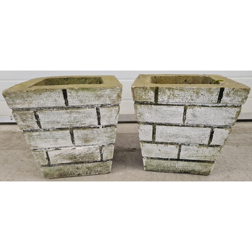 1429 - 2 vintage concrete square shaped garden planters with brick effect detail. Each approx. 32cm tall x ... 