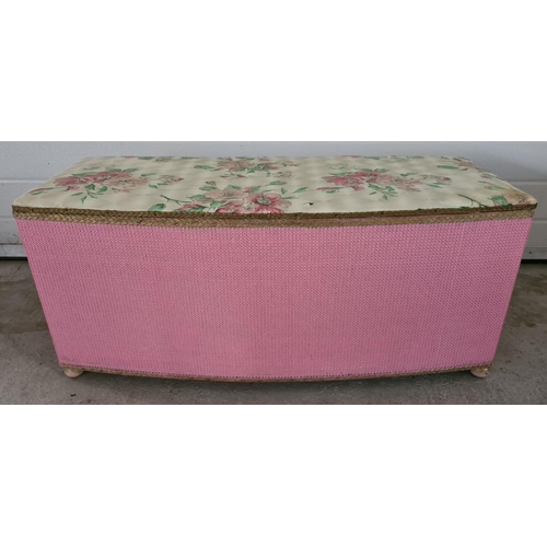 1487 - 2 vintage large linen chests with hinged lift up lids. A mid century loom basket, painted pink with ... 