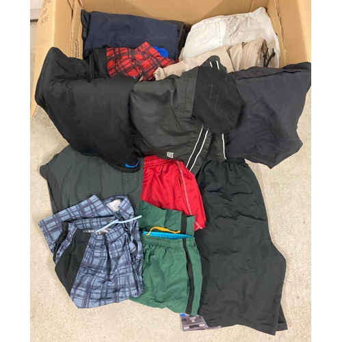 63 - A box of assorted mens sports wear shorts. To include: Nike, Under Armour and Final Home.