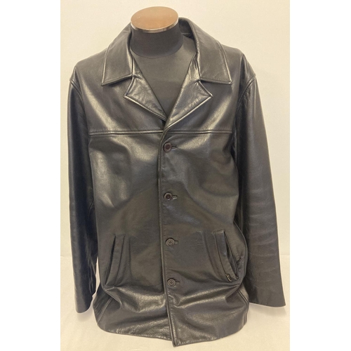 64 - An original fully lined black leather jacket By Ben Sherman. With button front fastening, Ben Sherma... 