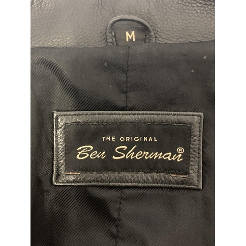 64 - An original fully lined black leather jacket By Ben Sherman. With button front fastening, Ben Sherma... 