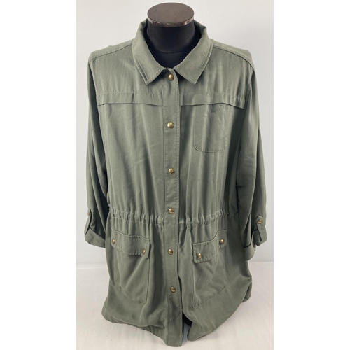 68 - A ladies khaki green lightweight jacket with drawstring waist by Joules. Press stud fastening, two f... 