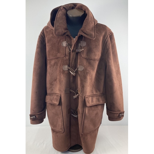 70 - A ladies brown faux suede duffle coat by Toggi. Front zip and toggle fastening. With 2 front pockets... 