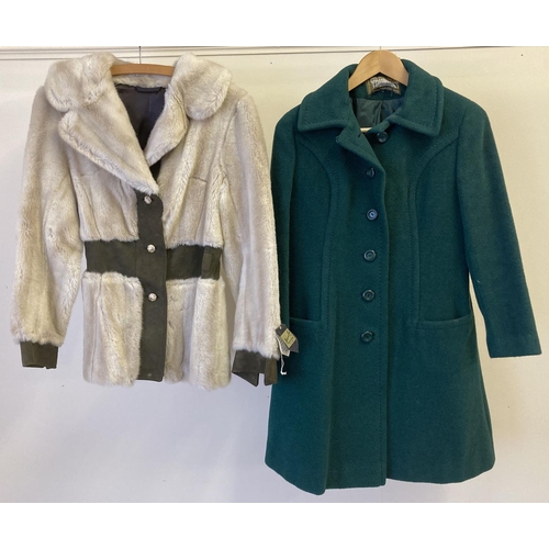 225 - 2 womens vintage coats. A brown suede and faux fur jacket by Dynamink and a bottle green wool mix co... 