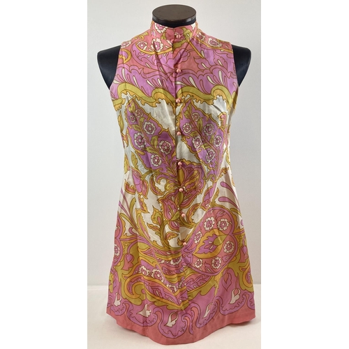 246 - A vintage 1960's bold floral print pure silk sleeveless shift dress by Dollyrockers Designed By Samb... 