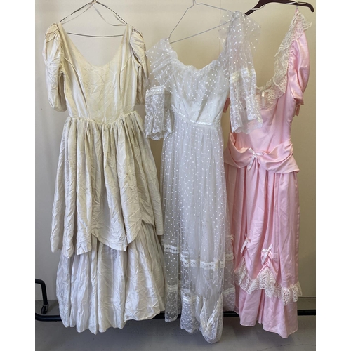 287 - 3 vintage 1980's wedding & bridesmaid dresses, pink dress new with original tag, by Donerica of Lond... 