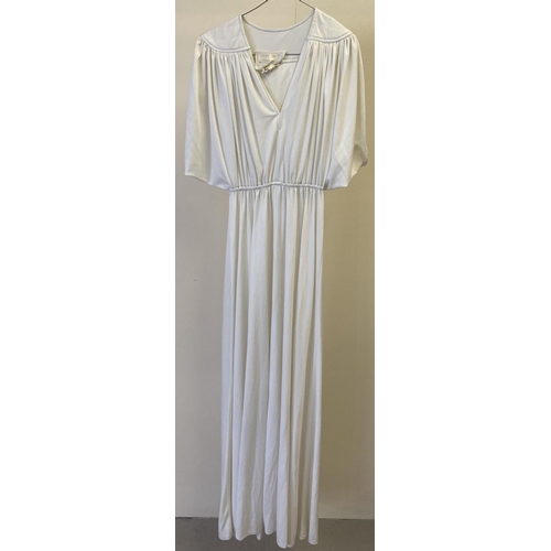 301 - A 1970's John Marks by Anne Tyrrell white short sleeved maxi dress with quilted detail to shoulders.