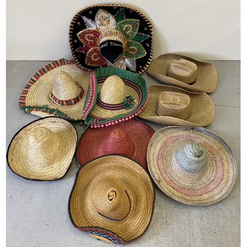 38 - A collection of assorted cowboy and sombrero style hats.
