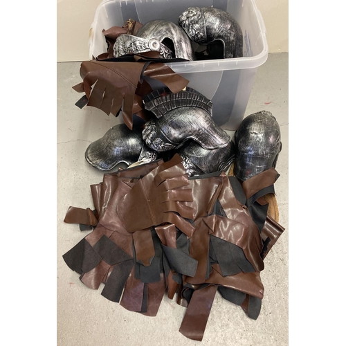 80 - A box of theatre costume Roman Centurion helmets and accessories.