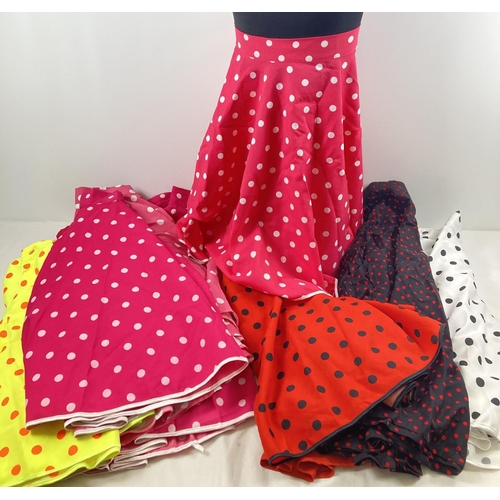 81 - 14 assorted theatre costume polka dot design swing skirts, in varying colours.