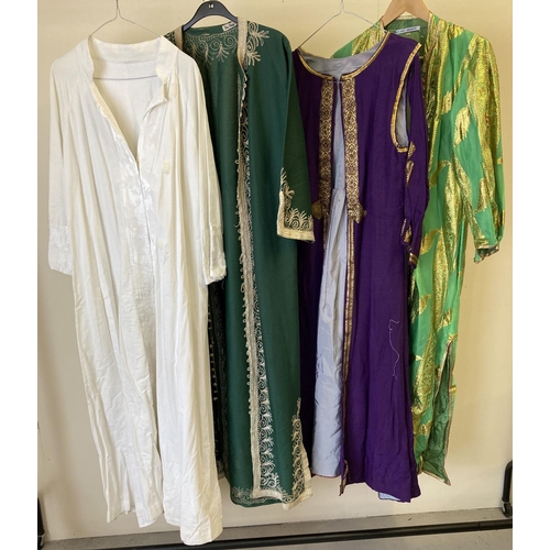 91 - 4 vintage theatre costume long length ethnic style tunics with embroidered detail.