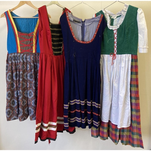 93 - 4 vintage theatre costume Austrian style sleeveless & short sleeved dresses.