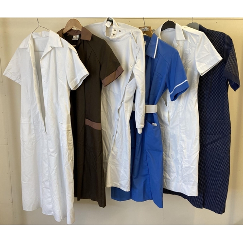 96 - 6 vintage theatre costume women's overalls and uniforms, to include nurses outfits.