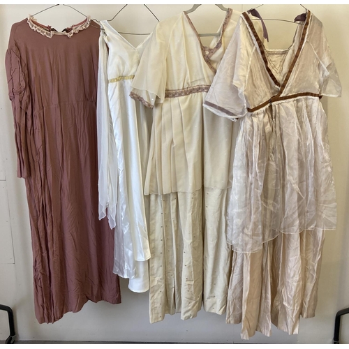 99 - 4 vintage theatre costume dresses in neutral tones.