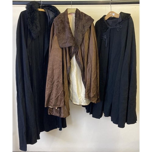 103 - 3 vintage theatre costume cloaks with faux fur and velvet collars.