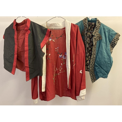 309 - 3 vintage Oriental jackets. 2 crop style sleeveless tops together with a long sleeved Oriental open ... 