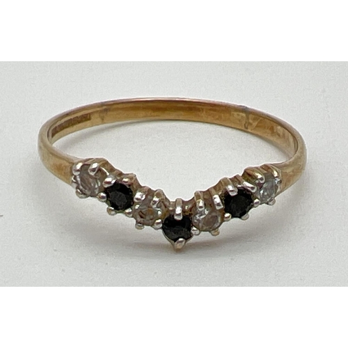 1062 - A 9ct gold, sapphire & cubic zirconia wishbone half eternity ring. Fully hallmarked inside band and ... 