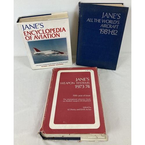 9 - 3 large Jane's encyclopedia's. Comprising: 1973-4 Weapon Systems, 1881-2 World's Aircraft and 1993 e... 