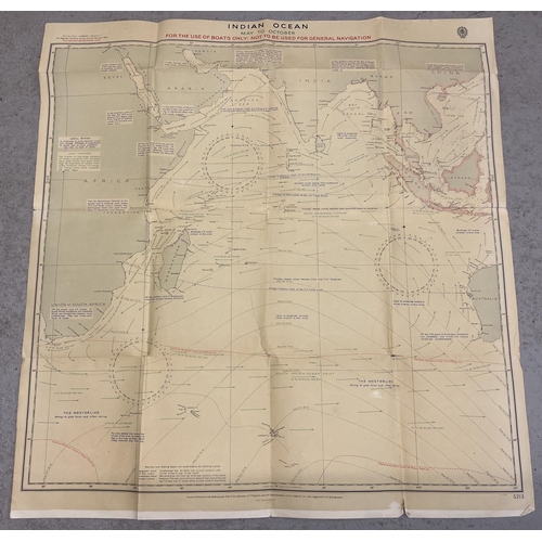 27 - A WWII linen backed Admiralty chart No. 5123 Indian Ocean (May to October). Printed information to b... 