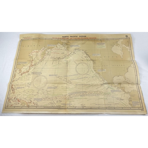 28 - A WWII 1942 linen backed Admiralty chart No. 5215 North Pacific Ocean. Printed information to back g... 