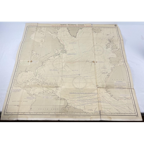29 - A WWII linen backed Admiralty chart No. 5211 North Atlantic Ocean. Printed information to back givin... 