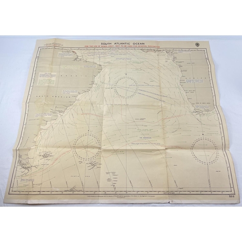 30 - A WWII linen backed Admiralty chart No. 5212 South Atlantic Ocean. Printed information to back givin... 
