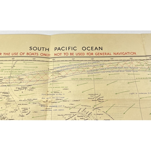 31 - A WWII linen backed Admiralty chart No. 5216 South Pacific Ocean. Printed information to back giving... 