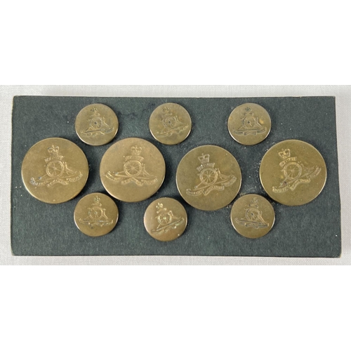 35 - A set of 6 small and 4 larger Victorian brass Royal Artillery buttons. Larger approx. 2.1cm, smaller... 