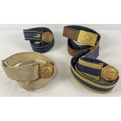 38 - 4 vintage belts with brass buckles, 3 with RAF buckles and 1 with the US Great Seal.