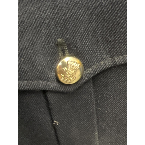 121 - 2 vintage jackets with brass buttons and embroidered cloth badges. Buttons and badges have lion, cro... 
