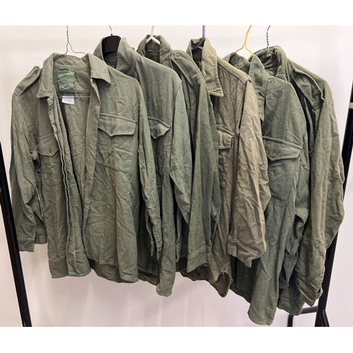 137 - 6 vintage British Army green flannel shirts.