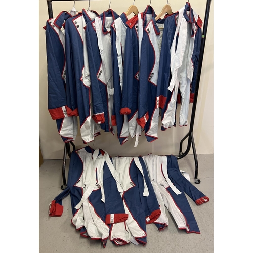 144 - 10 matching military style re-enactment/theatre costume jackets in red, white and blue colours.