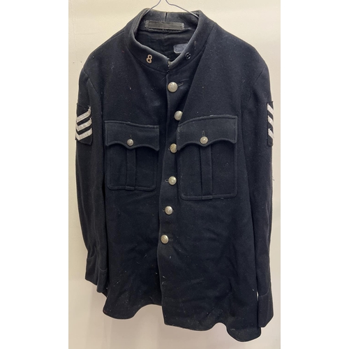 146 - A vintage black military style jacket with Firmin Hong Kong Volunteer Corps buttons and '8' collar n... 
