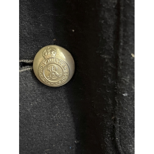 146 - A vintage black military style jacket with Firmin Hong Kong Volunteer Corps buttons and '8' collar n... 