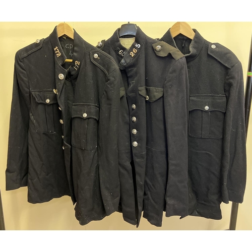 147 - 3 vintage Police Constabulary coats with buttons and collar numbers. Buttons comprise: Cambridgeshir... 