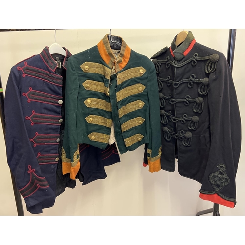 161 - 3 vintage Hussar style military jackets to include a green jacket with brass Turkish Army buttons.