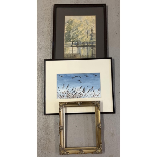 1269 - 2 framed and glazed watercolours together with a modern gilt wood picture frame. A vintage unsigned ... 