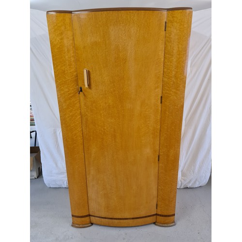 1299 - An Art Deco birds eye maple veneer bow fronted 4 piece bedroom suite. With inlaid banded detail and ... 