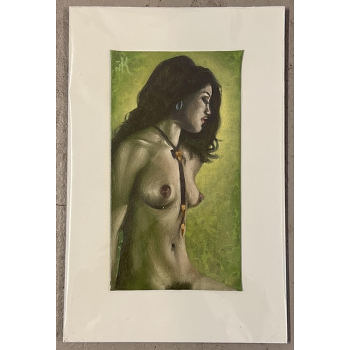 1274 - Krys Leach, local artist - nude oil on canvas board, on a white mount, entitled 