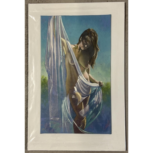 1276 - Krys Leach, local artist - nude oil on canvas board, on a white mount, entitled 