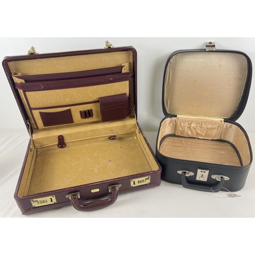 1255 - A vintage faux leather briefcase by Classics. Together with a vintage black vanity case with peach l... 